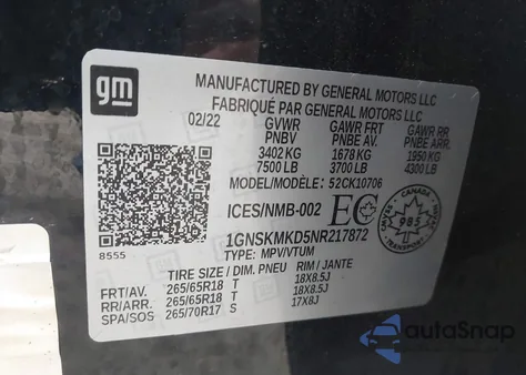 2022 Chevrolet Tahoe Ls from USA, damaged, VIN 1GNSKMKD5NR217872